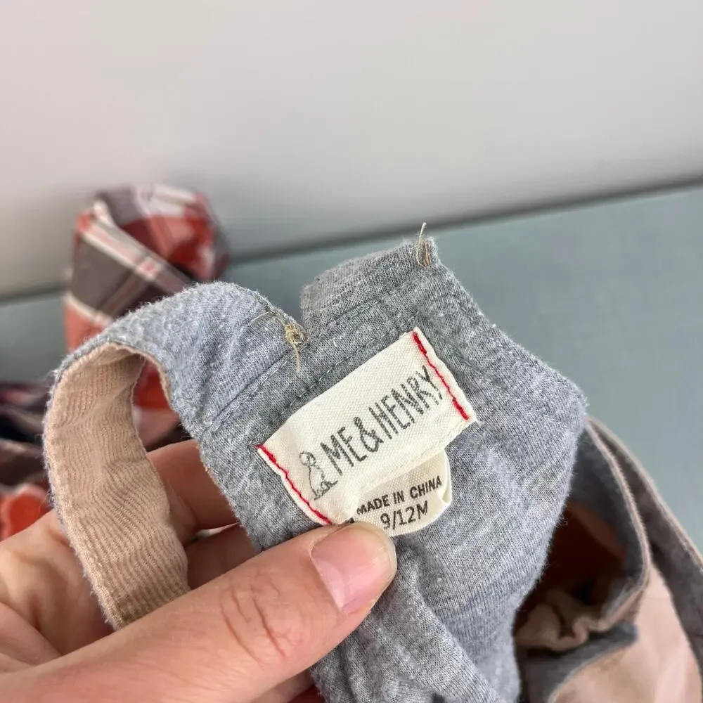 Me & Henry Corduroy Overalls and Plaid Bodysuits Bundle 9-12 Months